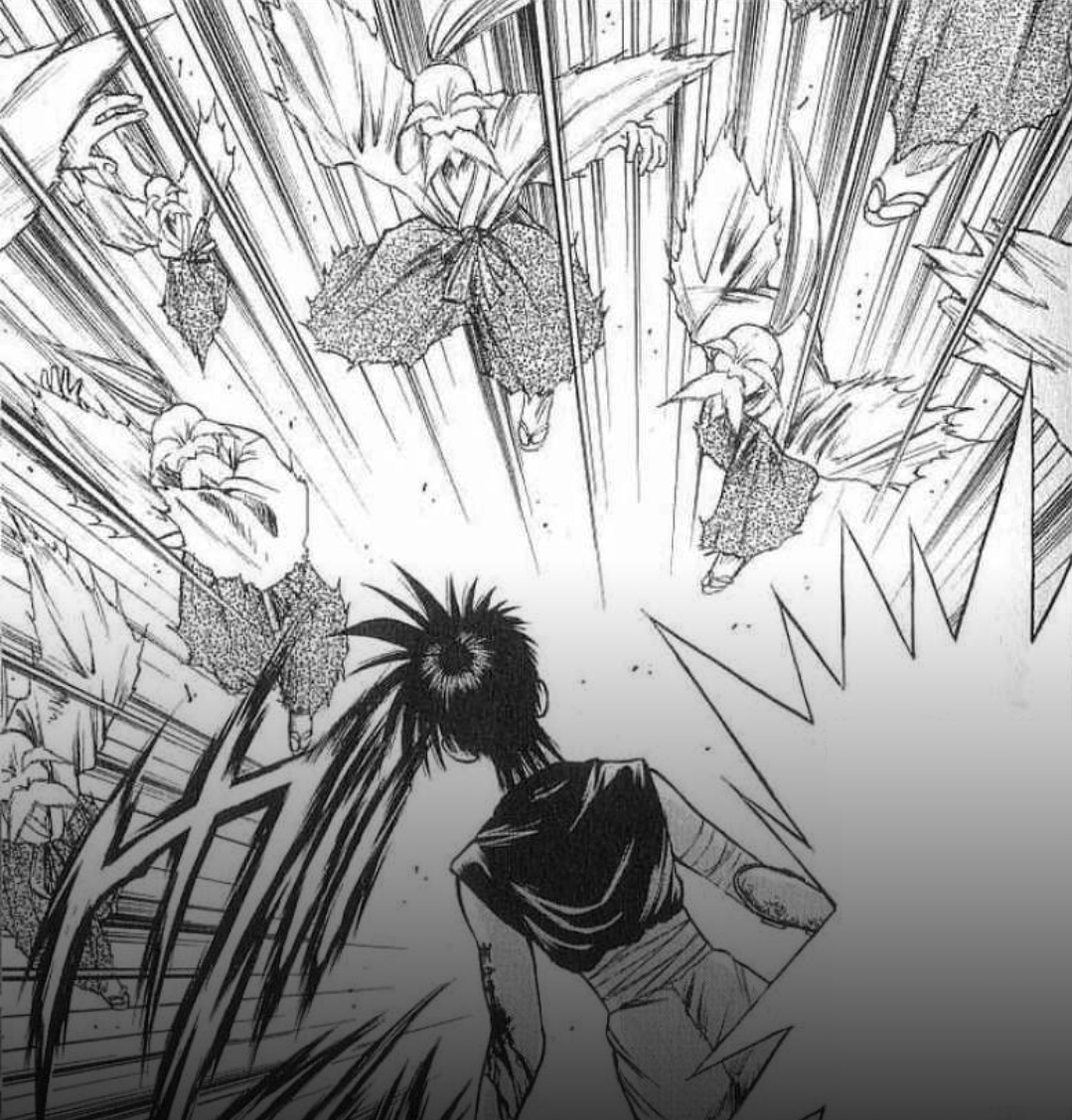 flame of recca, 1girl, clone, genjoru, long hair, manga page, old, old man, white background