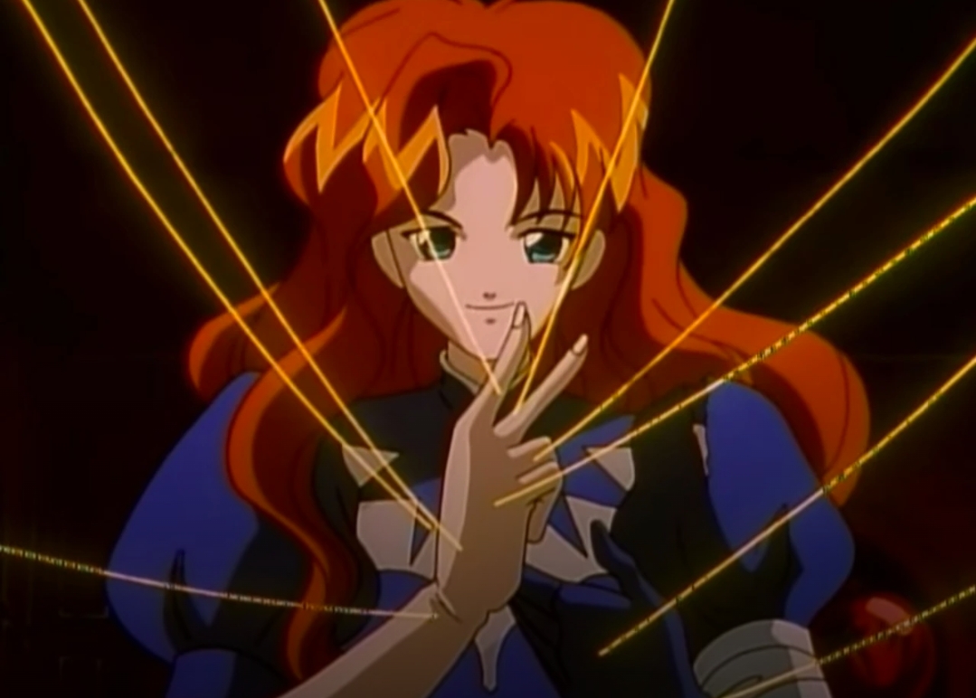 ganko morikawa, flame of recca, tagme, green eyes, long hair, puffy sleeves, red hair, smile, v