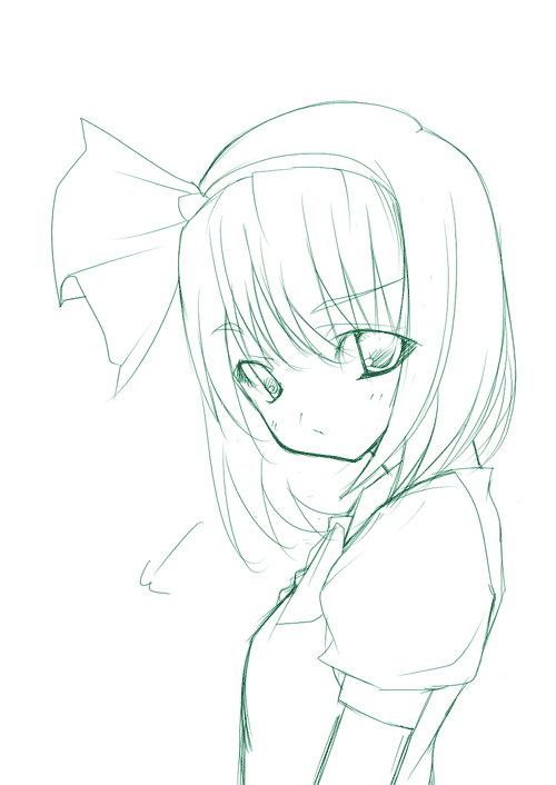 nakamura kusata, konpaku youmu, touhou, 1girl, female focus, green theme, monochrome, sketch, solo, white background