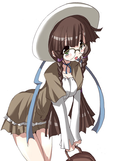fujisawa yayoi, fujisawa yayoi (uchuu no stellvia), uchuu no stellvia, 00s, 1girl, bag, braid, female focus, glasses, handbag, hat, ribbon, solo, twin braids