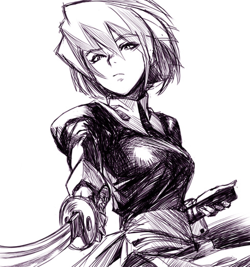 kotonomiya yuki, yami yuki, suigetsu, 1girl, female focus, maid, monochrome, purple theme, solo, sword, weapon