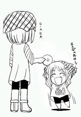 waha, yamato suzuran, suigetsu, animated, animated gif, lowres, third-party edit, 2girls, banana, blush stickers, cantaloupe, chibi, chibi only, closed eyes, food, fruit, greyscale, jumping, melon, monochrome, multiple girls, open mouth, short hair, waha~ (meme), white background