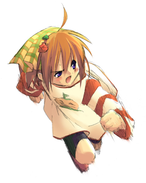 yamato suzuran, suigetsu, 1girl, female focus, flower, lily of the valley, motion blur, running, simple background, solo, white background