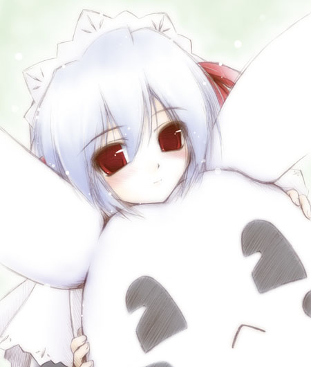 moyuru, kotonomiya yuki, suigetsu, artist request, 1girl, blush, female focus, maid, red eyes, solo