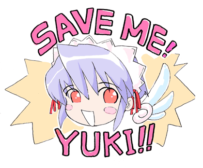 kotonomiya yuki, saishuu heiki kanojo, suigetsu, lowres, 1girl, blush stickers, chibi, chibi only, female focus, logo, maid, maid headdress, parody, solo, wings