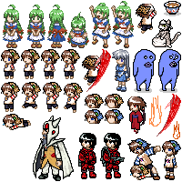 cv wakamoto, heika, kurame, me-tan, musu, occhan, waha, xp-tan, yamato suzuran, futaba channel, os-tan, yoshinoya (restaurant), lowres, 5girls, multiple girls, pixel art