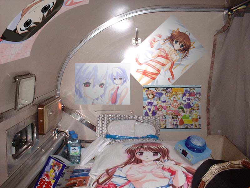 amakawa hotaru, asakura nemu, daikuuji ayu, fujieda honami, hayase mitsuki, homura manami, hoshino fumio, kasuga ayumu, kotonomiya yuki, suzumiya haruka, azumanga daiou, da capo, da capo i, kimi ga nozomu eien, suigetsu, tsuki wa higashi ni hi wa nishi ni, volvic, photo (medium), third-party edit, 00s, bottle, curtains, dakimakura (object), no humans, otaku room, pillow, poster (object), slippers, water bottle