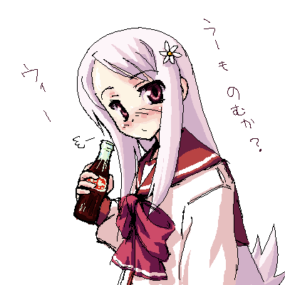 lucy maria misora, to heart (series), to heart 2, lowres, 00s, 1girl, bottle, female focus, oekaki, school uniform, serafuku, solo