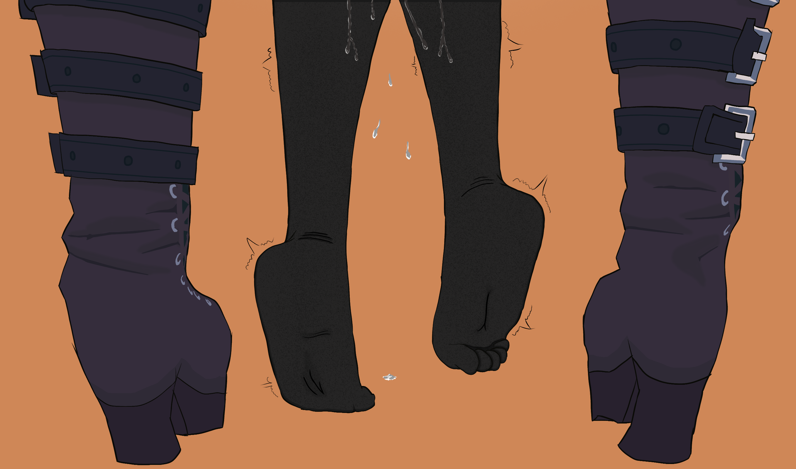 alice thymefield, ukinami yuzuha, zenless zone zero, highres, 2girls, boots, cum, cum on body, feet, feet only, flower, helper.at.night, implied sex, lily (flower), multiple girls, toe scrunch, trembling, yuri