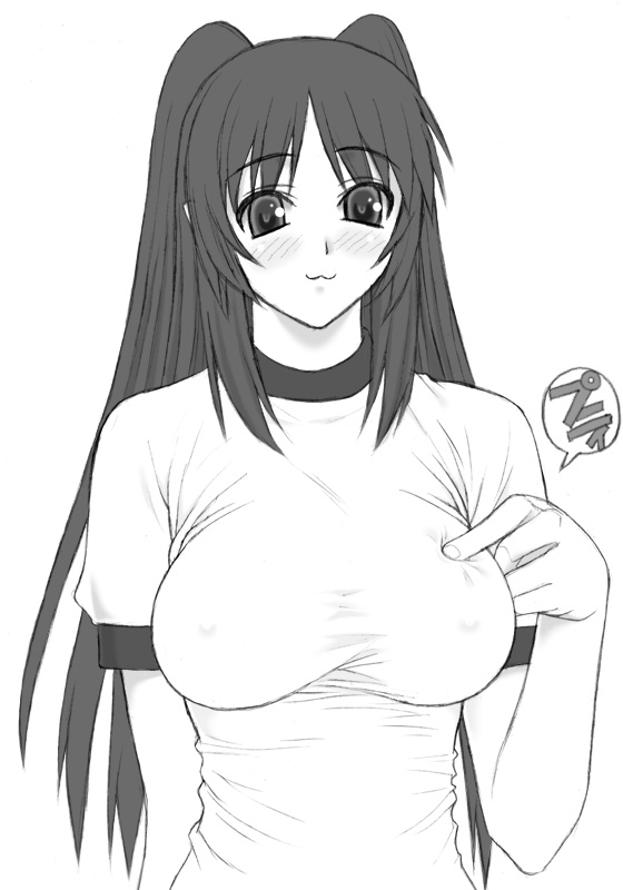 shichimenchou, kousaka tamaki, to heart (series), to heart 2, 00s, 1girl, female focus, greyscale, gym uniform, monochrome, solo