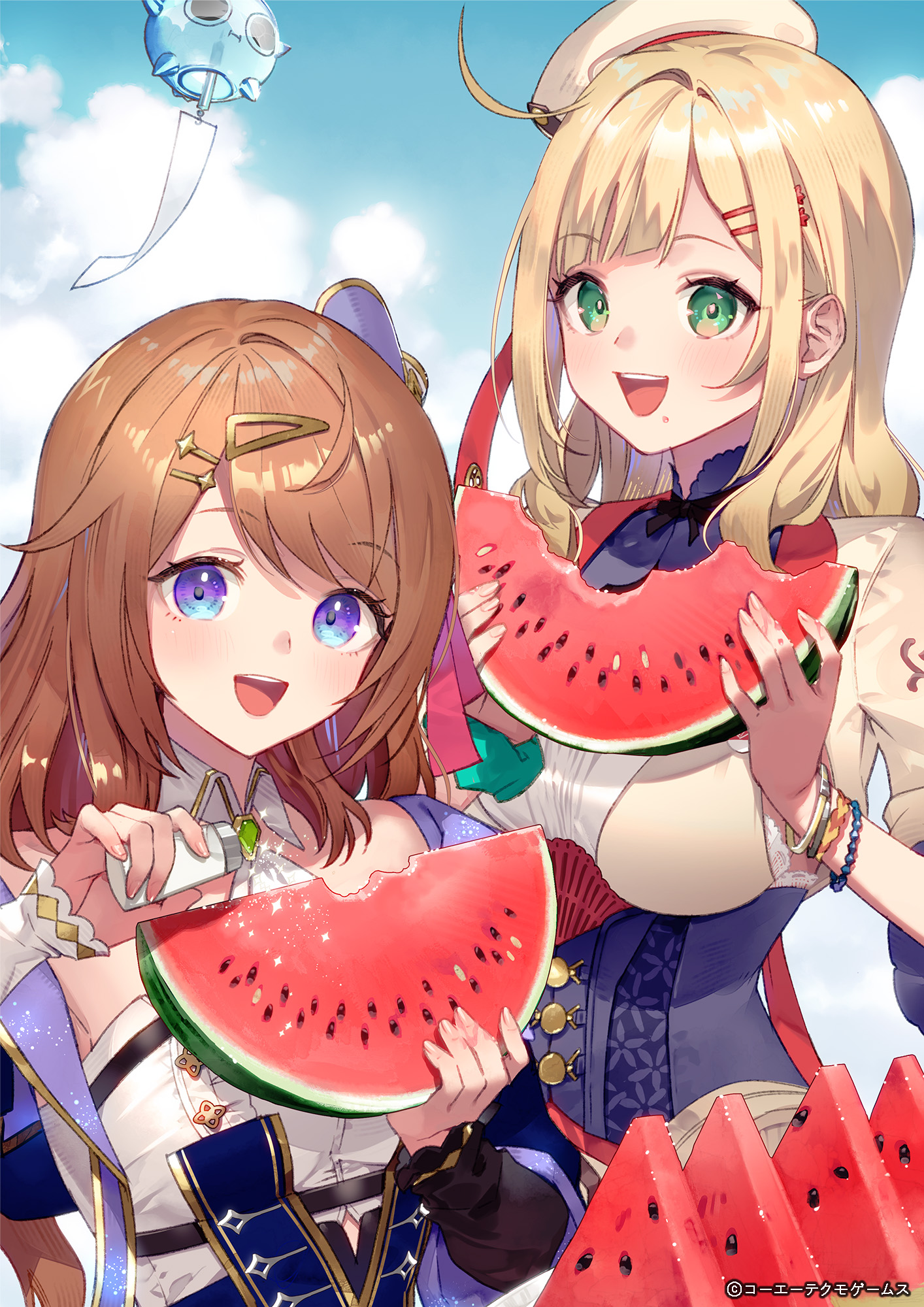 umiu geso, alvina zimlock, resna sternenlicht, atelier (series), atelier resleriana, highres, official art, food, fruit, watermelon, watermelon slice