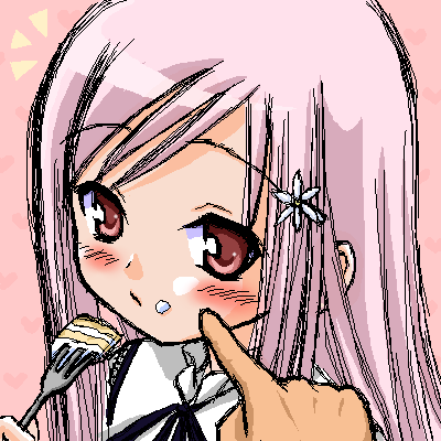 lucy maria misora, to heart (series), to heart 2, lowres, 00s, fork, hair ornament, hairpin, long hair, oekaki, pink eyes, pink hair, solo