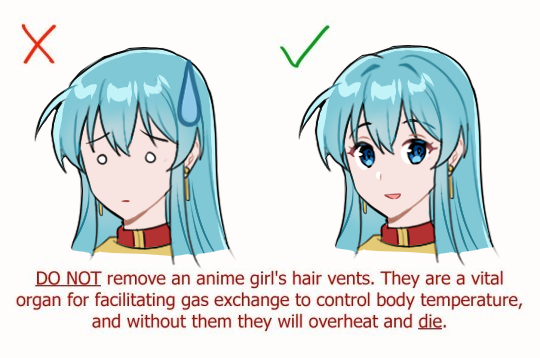 maji (majibomber), eirika (fire emblem), fire emblem, fire emblem: the sacred stones, nintendo, commentary, english commentary, 1girl, blue eyes, blue hair, checkmark, closed mouth, do not remove an anime girl's hair vents (meme), earrings, english text, hair between eyes, hair intakes, jewelry, long hair, looking at viewer, meme, multiple views, o o, open mouth, simple background, smile, sweatdrop, white background, x (symbol)
