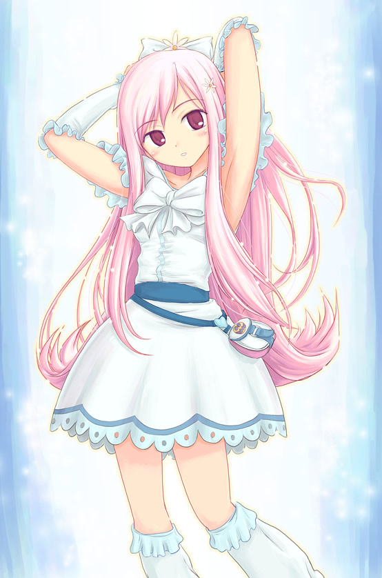 ryp, cure white, lucy maria misora, futari wa precure, precure, to heart (series), to heart 2, 1girl, boots, cosplay, crossover, cure white (cosplay), female focus, long hair, magical girl, male focus, parody, pink eyes, pink hair, solo, white boots