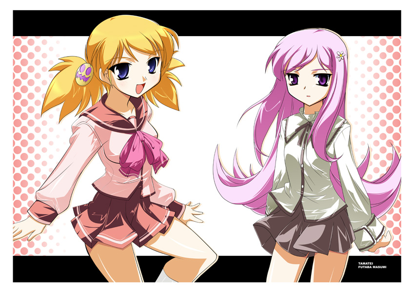 futaba masumi, lucy maria misora, sasamori karin, to heart (series), to heart 2, 00s, pleated skirt, school uniform, serafuku, skirt