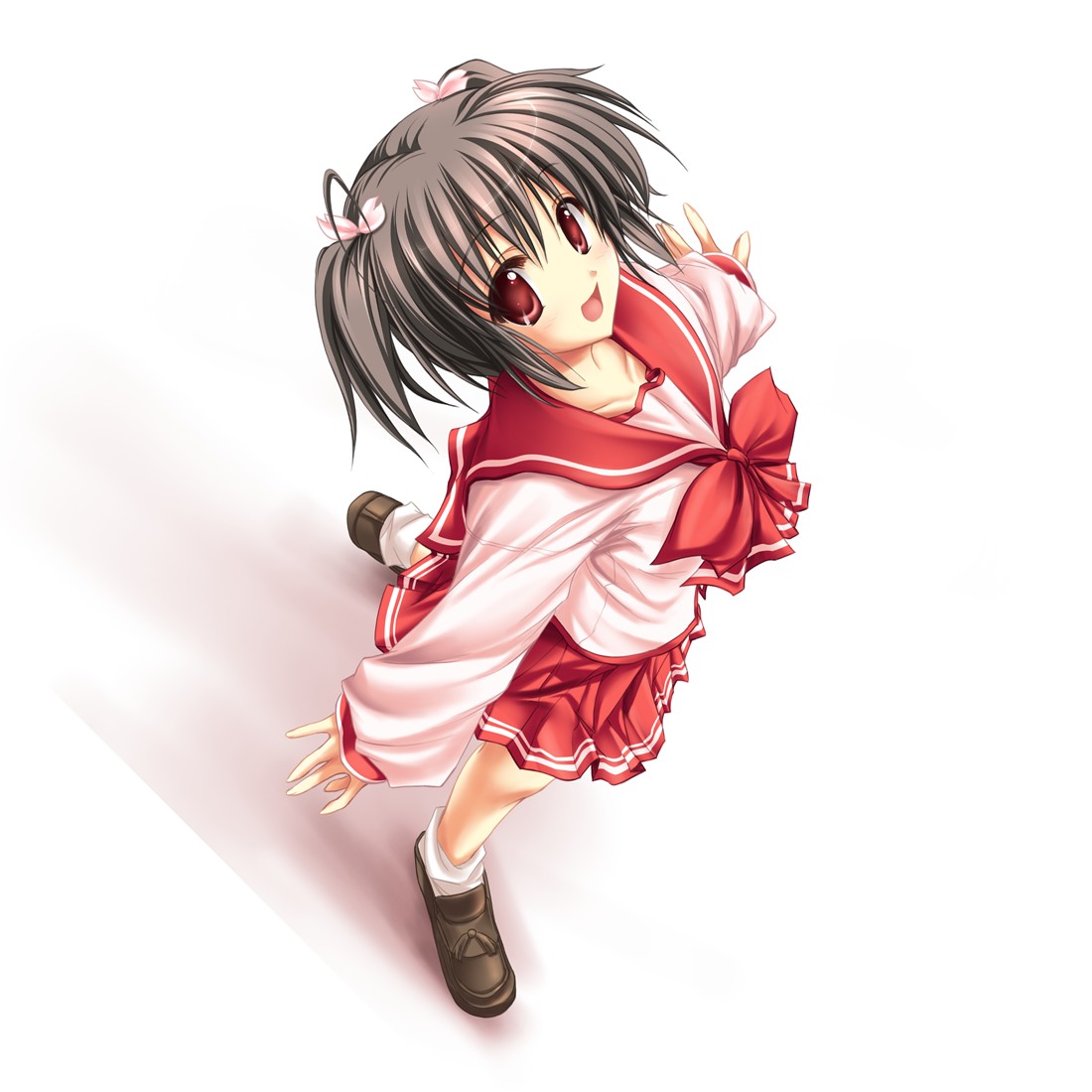 tenmaso, yuzuhara konomi, to heart (series), to heart 2, 00s, 1girl, black shoes, loafers, pleated skirt, sailor collar, school uniform, serafuku, shoes, skirt, socks, solo, white socks