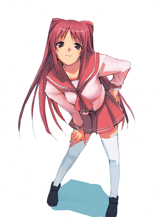 kousaka tamaki, to heart (series), to heart 2, 00s, pleated skirt, school uniform, serafuku, skirt, solo, thighhighs