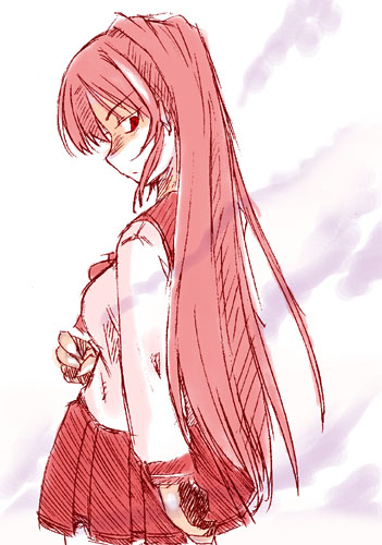 kousaka tamaki, to heart (series), to heart 2, lowres, 00s, 1girl, female focus, long hair, looking back, red hair, school uniform, serafuku, solo