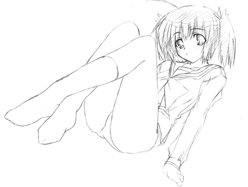 yuzuhara konomi, to heart (series), to heart 2, 00s, greyscale, monochrome, outline, panties, socks, solo, underwear