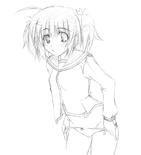 yuzuhara konomi, to heart (series), to heart 2, 00s, 1girl, female focus, greyscale, monochrome, outline, panties, short twintails, solo, twintails, underwear, undressing
