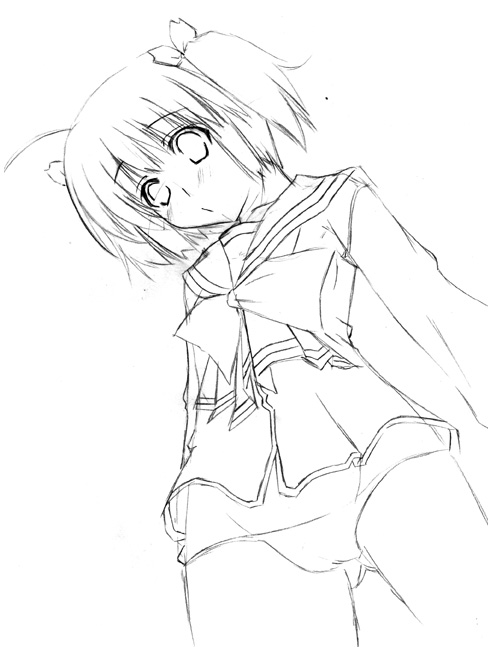 yuzuhara konomi, to heart (series), to heart 2, 00s, greyscale, monochrome, outline, panties, solo, underwear, upskirt