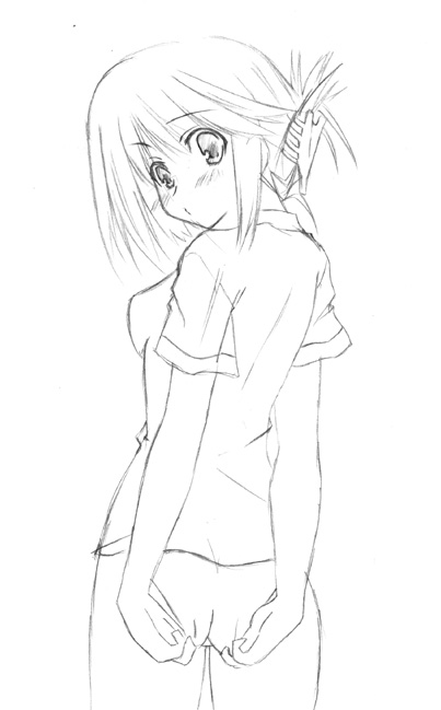 komaki manaka, to heart (series), to heart 2, 00s, 1girl, female focus, folded ponytail, greyscale, monochrome, outline, panties, solo, underwear