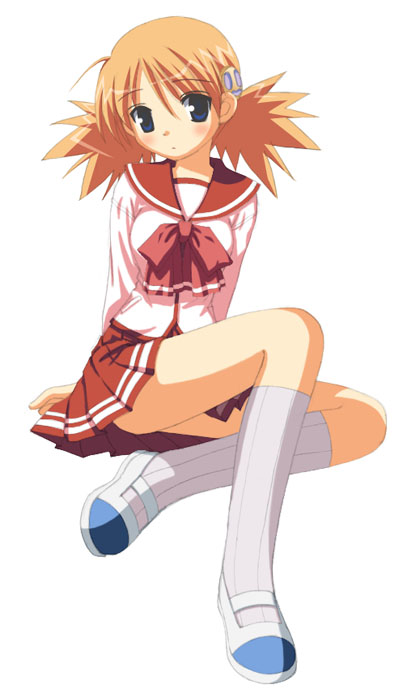 sasamori karin, to heart (series), to heart 2, 00s, pleated skirt, school uniform, serafuku, simple background, skirt, solo, white background
