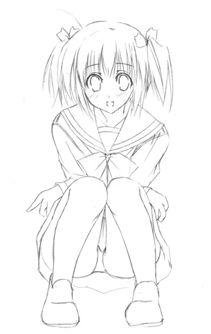 yuzuhara konomi, to heart (series), to heart 2, lowres, 00s, greyscale, monochrome, outline, panties, sitting, solo, underwear