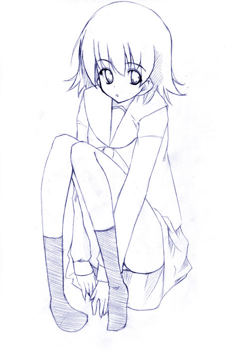 tonami yuma, to heart (series), to heart 2, 00s, 1girl, bad anatomy, female focus, monochrome, panties, pantyshot, poorly drawn, school uniform, serafuku, short hair, skirt, socks, solo, underwear, upskirt