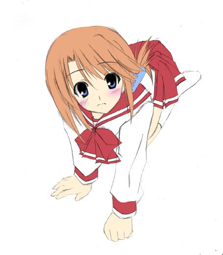 komaki manaka, to heart (series), to heart 2, 00s, 1girl, all fours, blush, female focus, folded ponytail, socks, solo