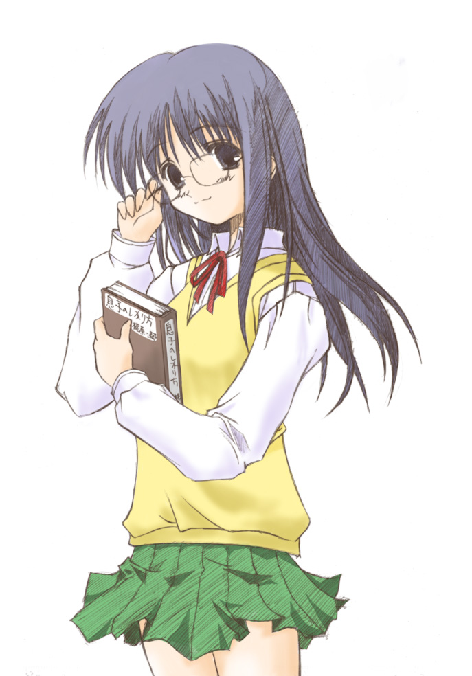 kurusugawa ayaka, to heart, to heart (series), 1girl, female focus, glasses, pleated skirt, school uniform, serafuku, skirt, solo