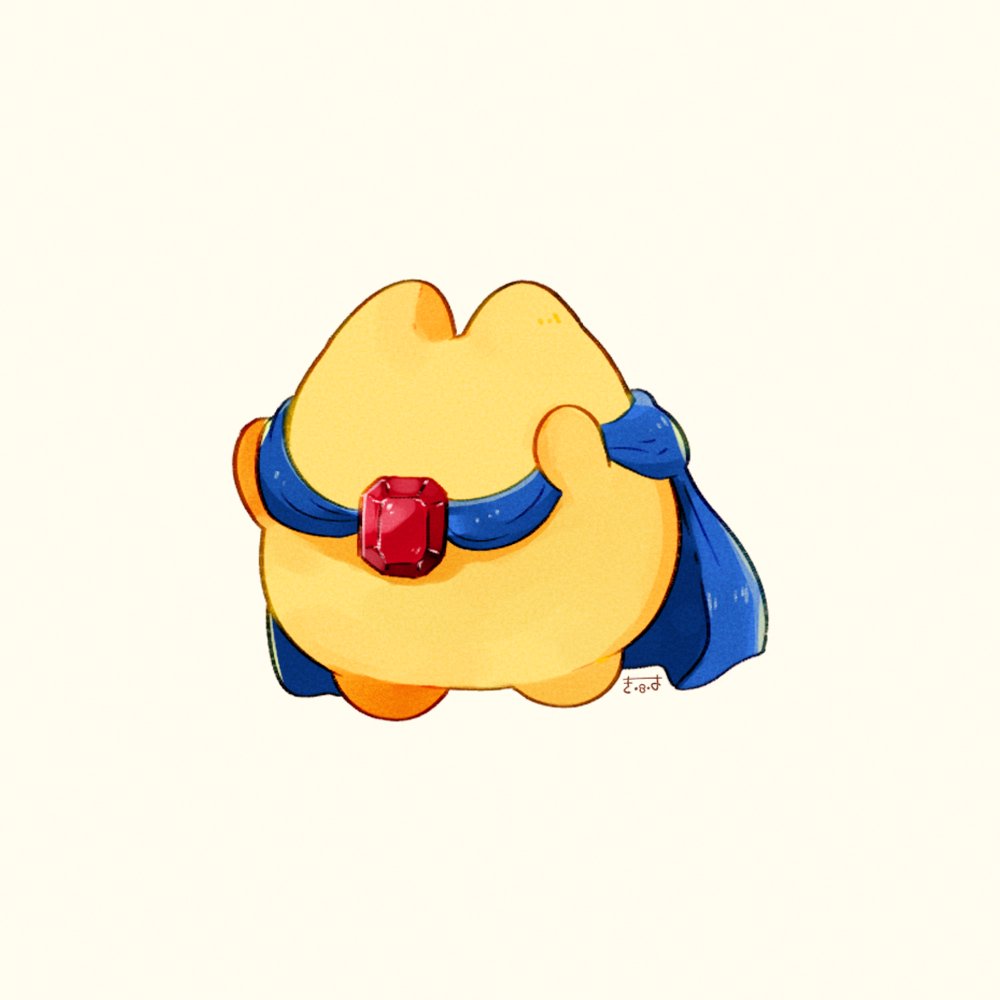 tenmiyakiyo, starman (kirby), kirby (series), kirby air ride, kirby air riders, nintendo, arms up, blue cloak, cloak, colored skin, jewelry, no humans, simple background, solo, standing, yellow background, yellow skin