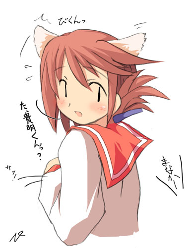 mizoguchi keiji, komaki manaka, to heart (series), to heart 2, lowres, 00s, 1girl, animal ears, female focus, folded ponytail, school uniform, serafuku, solo
