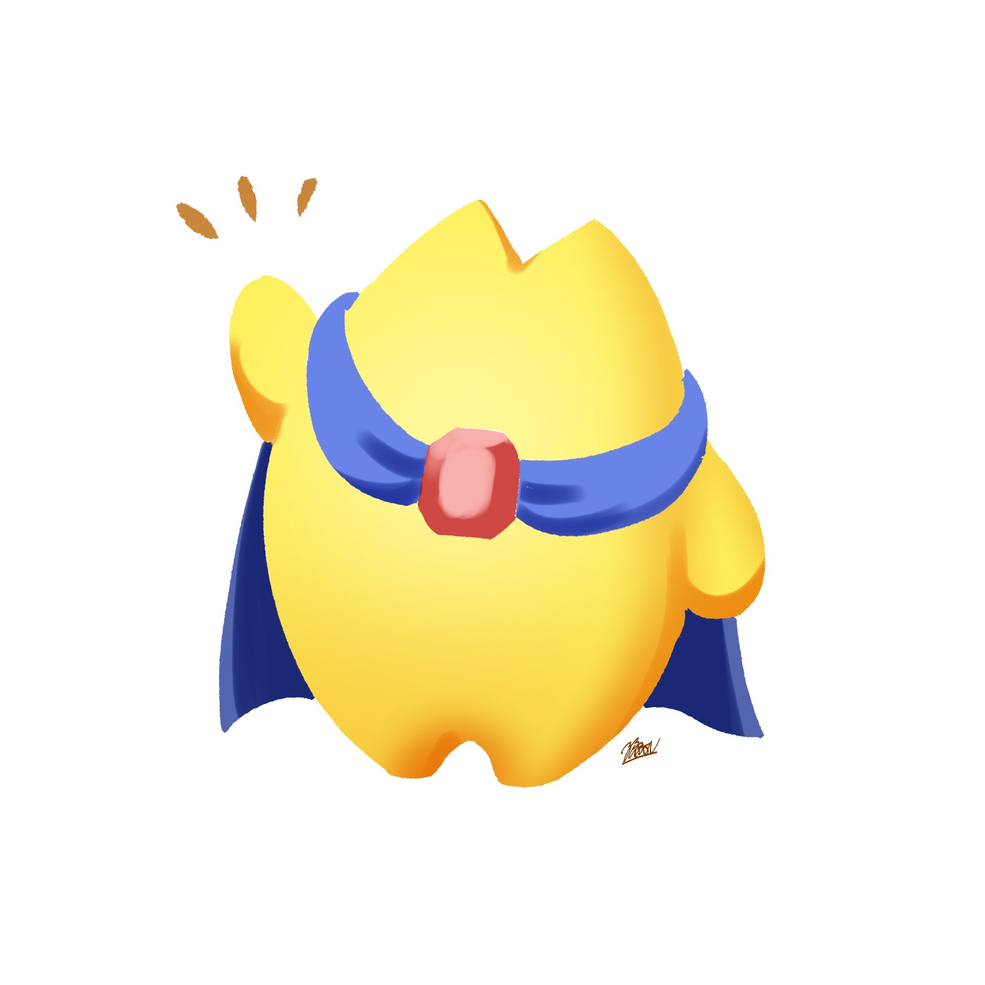 namioka nishihito, starman (kirby), kirby (series), kirby air ride, kirby air riders, nintendo, highres, arm up, blue cloak, cloak, colored skin, jewelry, no humans, no lineart, simple background, solo, standing, white background, yellow skin
