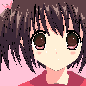 yuzuhara konomi, to heart (series), to heart 2, lowres, 00s, bow, brown eyes, brown hair, hair bow, oekaki, smile, solo