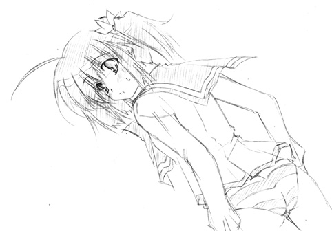 yuzuhara konomi, to heart (series), to heart 2, lowres, 00s, 1girl, female focus, greyscale, monochrome, outline, panties, solo, underwear