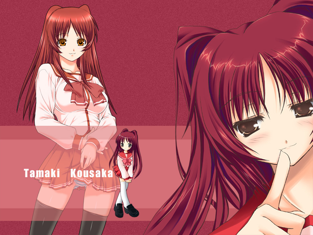 kousaka tamaki, to heart (series), to heart 2, 00s, 1girl, multiple views, pleated skirt, school uniform, serafuku, skirt, thighhighs
