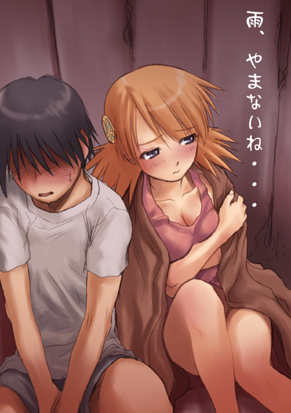 sasamori karin, to heart (series), to heart 2, 00s, 1boy, 1girl, blush, breasts, cleavage, medium breasts