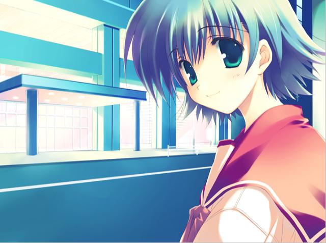 mitsumi misato, tonami yuma, to heart (series), to heart 2, game cg, 00s, 1girl, female focus, green eyes, school uniform, serafuku, solo