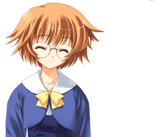 mitsumi misato, yamada michiru, to heart (series), to heart 2, game cg, 00s, 1girl, closed eyes, female focus, glasses, school uniform, serafuku, smile, solo, tachi-e, transparent background