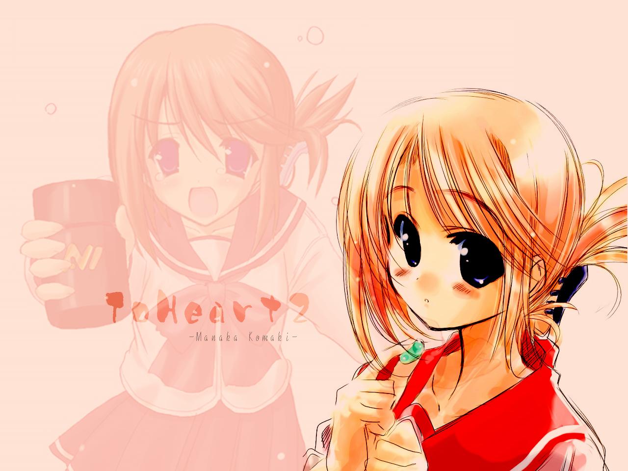 komaki manaka, to heart (series), to heart 2, 00s, 1girl, :o, blonde hair, blue eyes, blush, collarbone, cup, female focus, flying sweatdrops, folded ponytail, holding, looking at viewer, parted lips, school uniform, solo