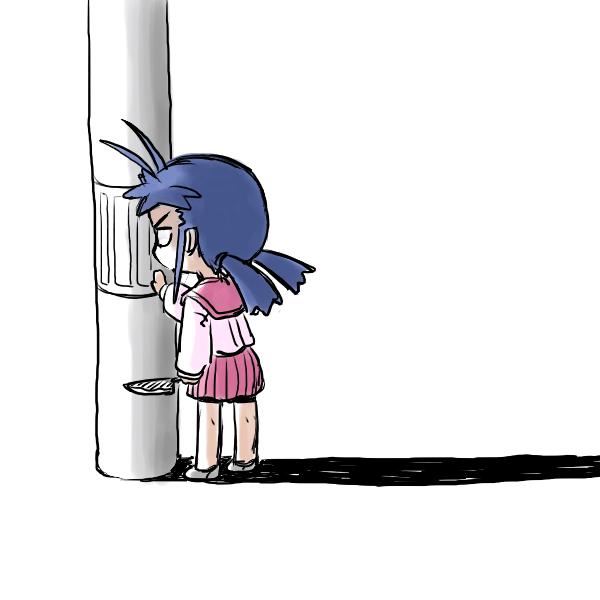 hinayama rio, to heart, to heart (series), tagme, 1girl, chibi, chibi only, female focus, knife, solo, utility pole