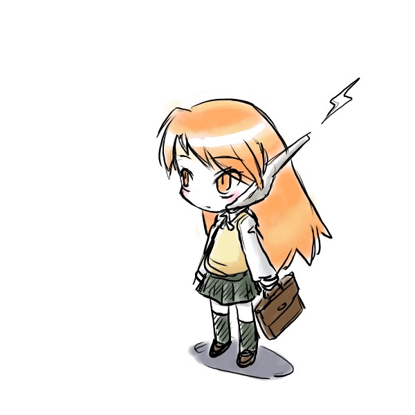 serio (to heart), to heart, to heart (series), chibi, chibi only, lightning bolt symbol, pleated skirt, robot ears, school uniform, serafuku, skirt, solo