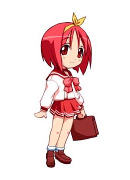 kamigishi akari, to heart, to heart (series), lowres, 1girl, bow, chibi, chibi only, female focus, hair ribbon, long sleeves, pink bow, pleated skirt, ribbon, school uniform, serafuku, shoes, simple background, skirt, socks, solo, standing, white background, white socks, yellow bow