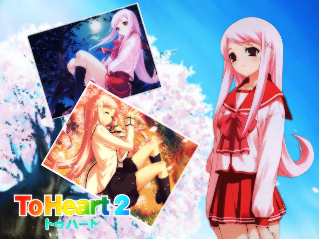 kawata hisashi, lucy maria misora, to heart (series), to heart 2, black footwear, brown footwear, game cg, official art, official wallpaper, 00s, 1girl, arms at sides, between legs, black ribbon, black skirt, black socks, blue sky, blush, bow, bowtie, breasts, cherry blossoms, clenched hand, closed eyes, closed mouth, collarbone, copyright name, day, dutch angle, flipped hair, floating hair, flower, from below, from side, full body, full moon, grass, hair flower, hair ornament, hairclip, hand between legs, in tree, kneehighs, legs together, light smile, loafers, logo, long hair, long sleeves, looking at viewer, looking back, lying, miniskirt, moon, moonlight, multiple views, night, night sky, on grass, on ground, on side, outdoors, petals, photo (object), pink hair, pleated skirt, red bow, red bowtie, red eyes, red skirt, ribbon, school uniform, serafuku, shirt, shoes, sidelocks, sitting, sitting in tree, skirt, sky, sleeping, small breasts, smile, socks, standing, straight hair, sunset, swept bangs, tree, v arms, very long hair, white shirt