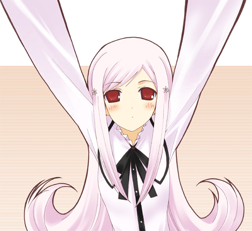 lucy maria misora, to heart (series), to heart 2, lowres, 00s, blush, hair ornament, hairpin, long hair, pink hair, red eyes, solo