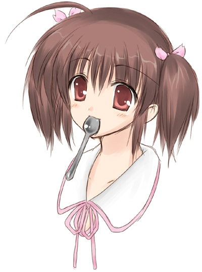 yukian, yuzuhara konomi, to heart (series), to heart 2, 00s, 1girl, female focus, holding, holding spoon, simple background, sketch, solo, spoon, white background