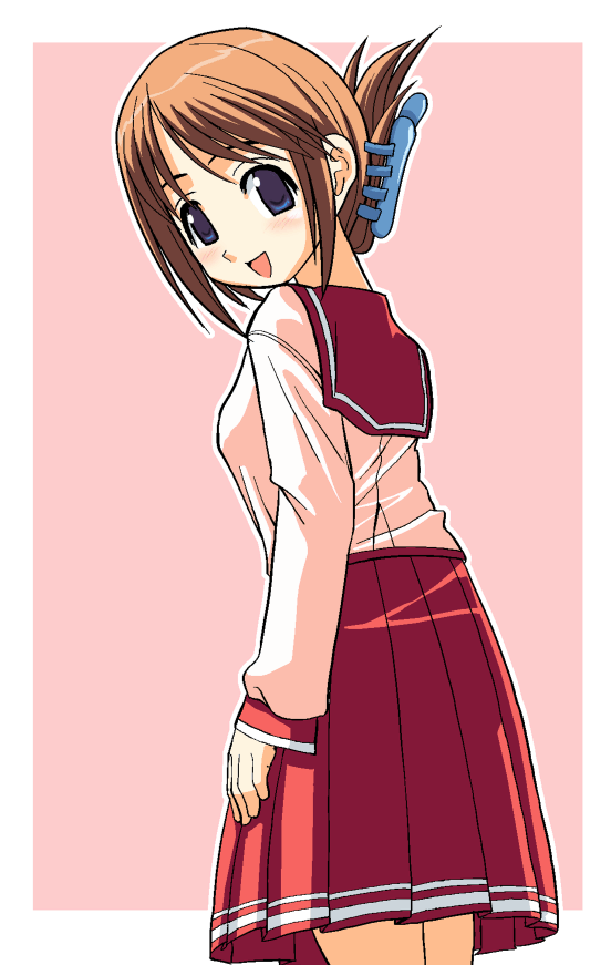 komaki manaka, to heart (series), to heart 2, 00s, 1girl, female focus, folded ponytail, pleated skirt, school uniform, serafuku, simple background, skirt, solo, white background