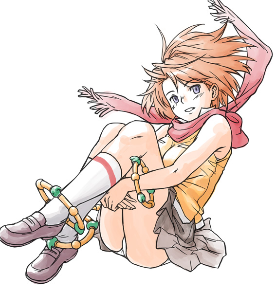 minato fumi, tokiha mai, my-hime, 00s, 1girl, blouse, blue eyes, blush, bracelet, female focus, jewelry, leg hold, legs together, miniskirt, orange hair, orange shirt, panties, pantyshot, pleated skirt, scarf, school uniform, serafuku, shirt, shoes, sitting, skirt, socks, solo, sweater vest, underwear, vest, white panties
