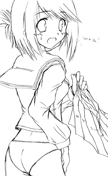 komaki manaka, to heart (series), to heart 2, 00s, 1girl, female focus, folded ponytail, greyscale, monochrome, panties, school uniform, serafuku, solo, underwear, undressing